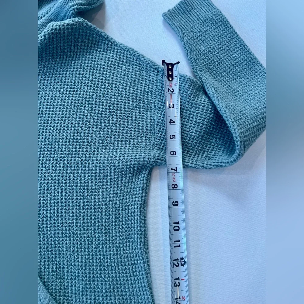 aerie Sage Waffleknit Sweater Green Hooded Sweatshirt Pockets Size Small - Picture 8 of 14